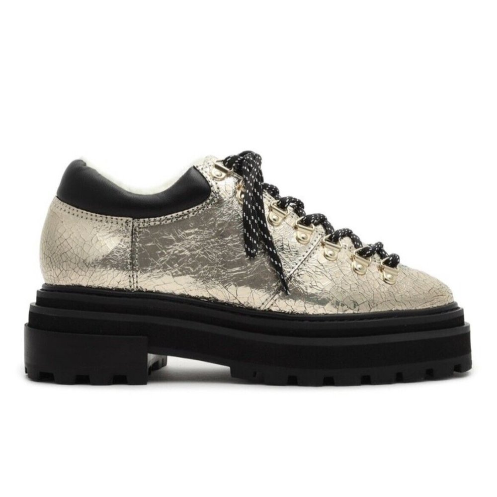 SCHUTZ Lucille Silver Metallic Faux Shearling Lined Booties